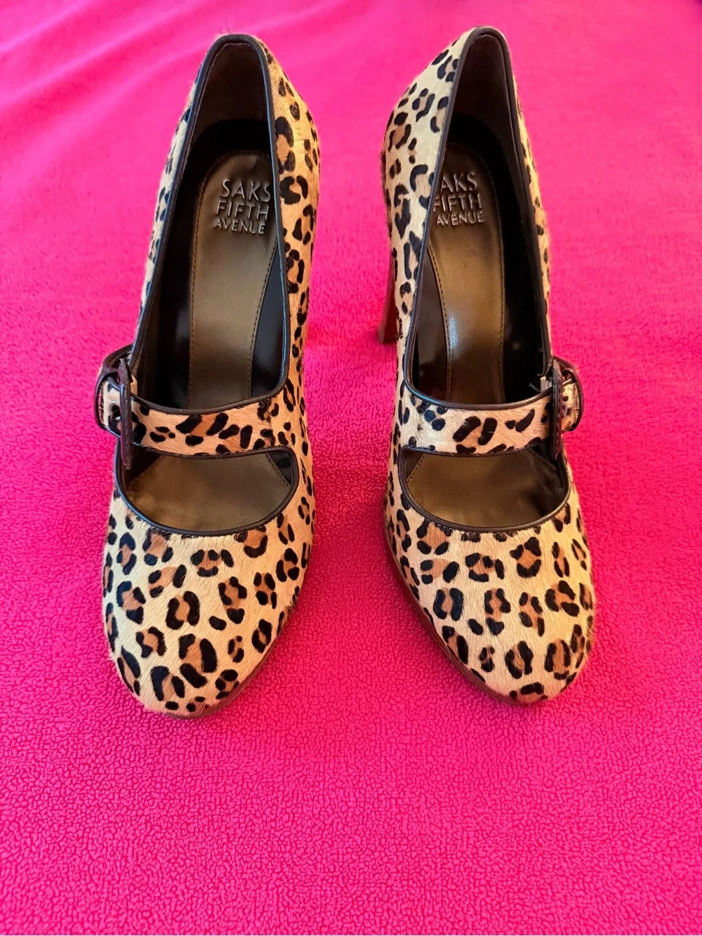 Saks Fifth Avenue Leopard Print Mary Jane High Heel Pumps